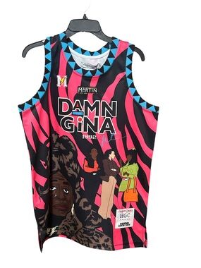 NWT Damn Gina 90s TV Show MARTIN Authentic Pink Basketball Jersey Headgear Small